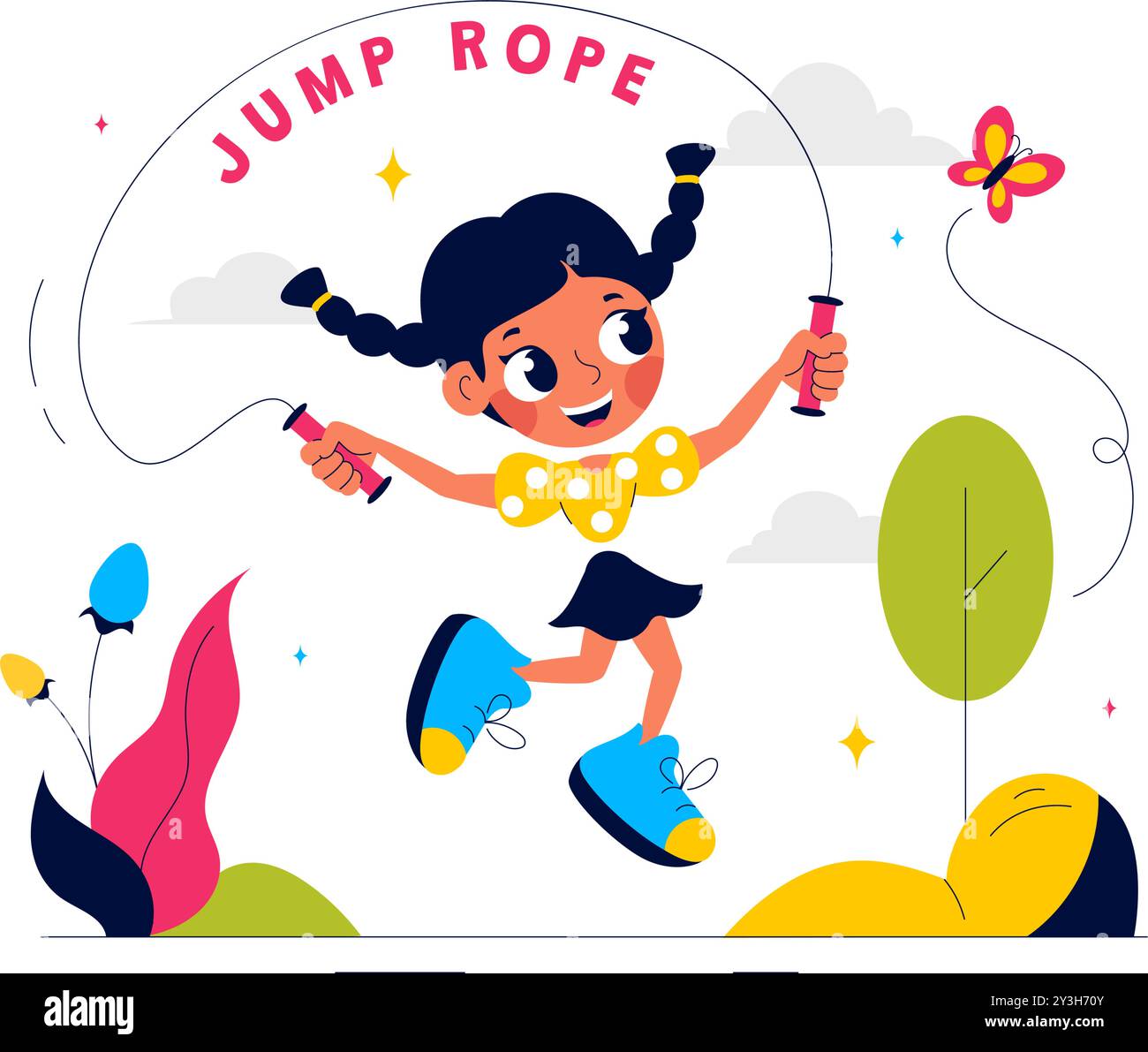 Vector Illustration of Children Playing Jump Rope Wearing Sportswear ...