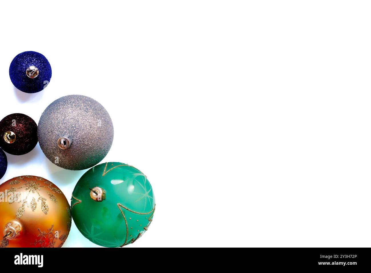 Christmas background template with colored ball decorations Stock Photo