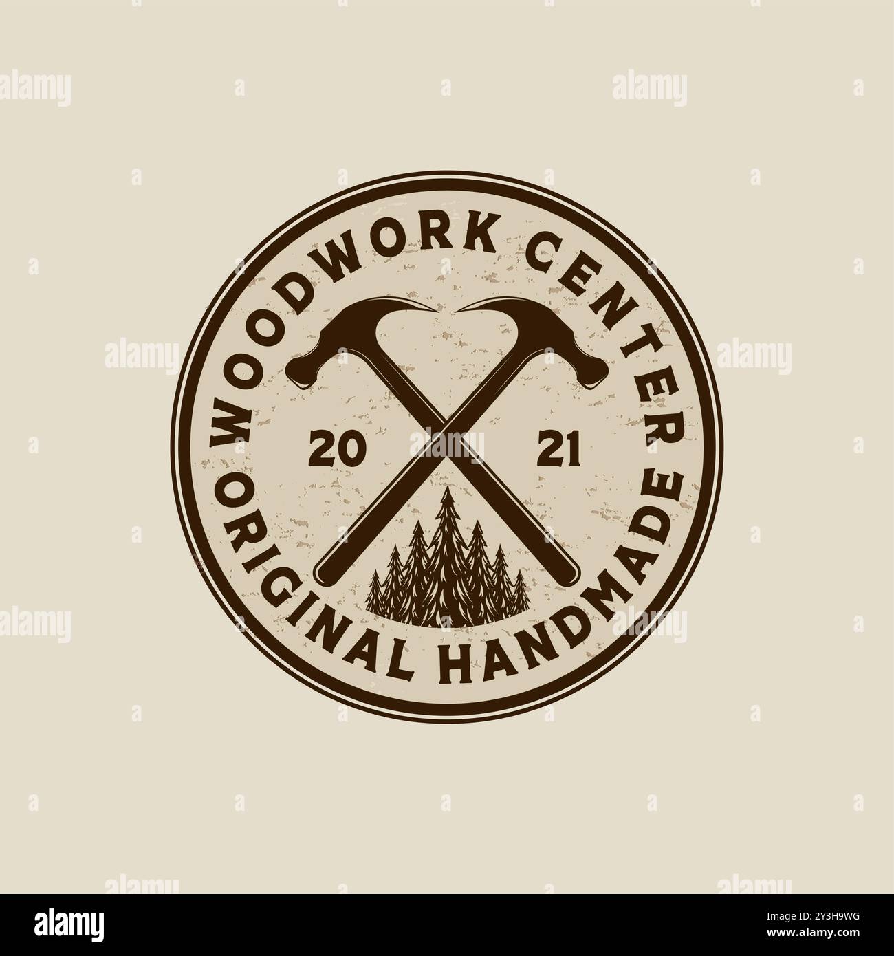 Woodwork Vector Illustration Logo Design. Woodwork Logo Template for Wood Master, Sawmill and Carpentry Service. Hammer Logo Concept Inspiration Stock Vector