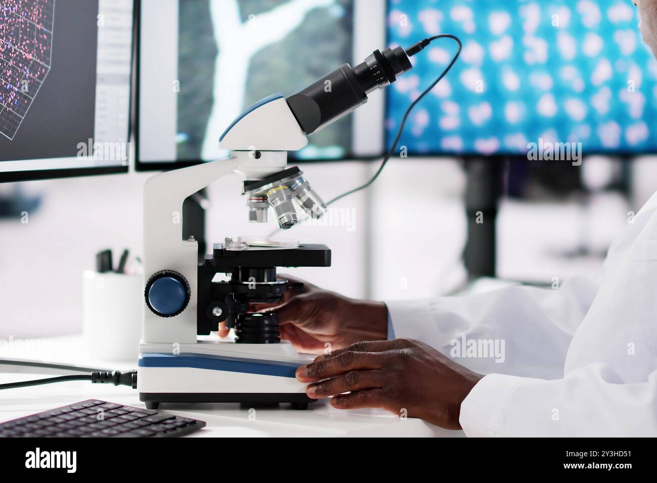 Research Lab Scientist Using Computer. Medical Science Stock Photo - Alamy