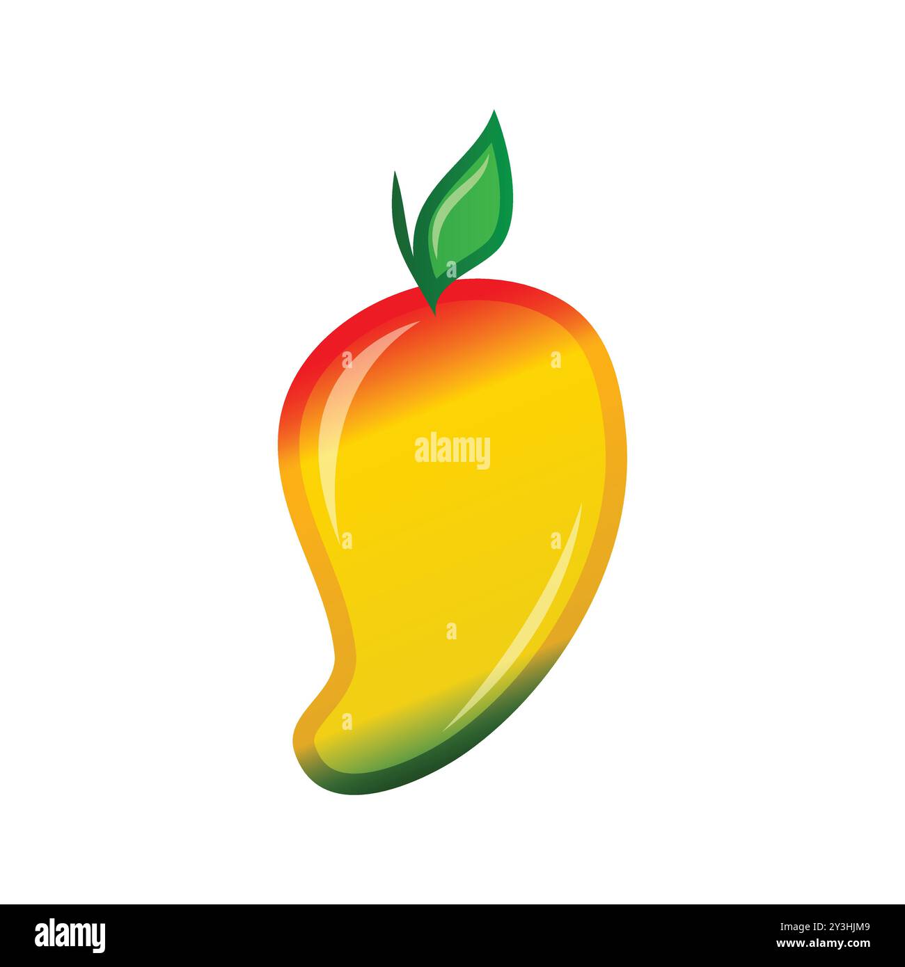 Vibrant Tropical Mango Vector Illustration - Cartoon Fruit with Leaf Stock Vector