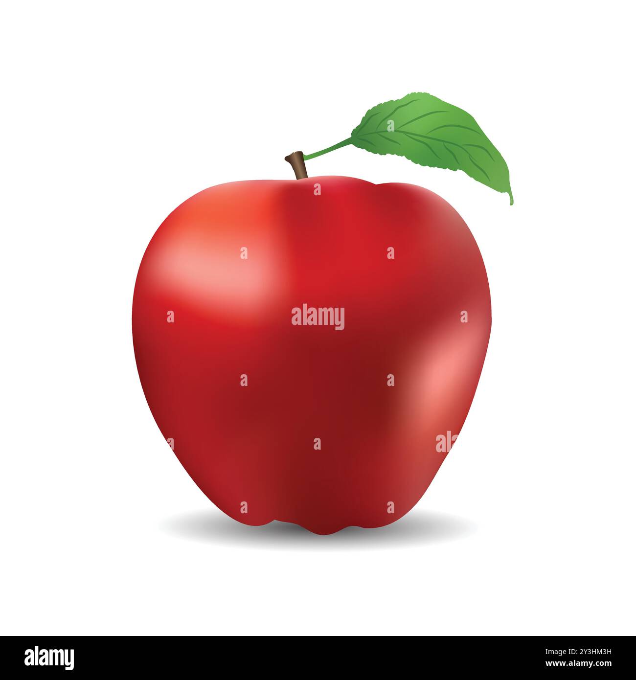 Realistic Red Apple Vector Illustration with Leaf, Isolated on White Background Stock Vector