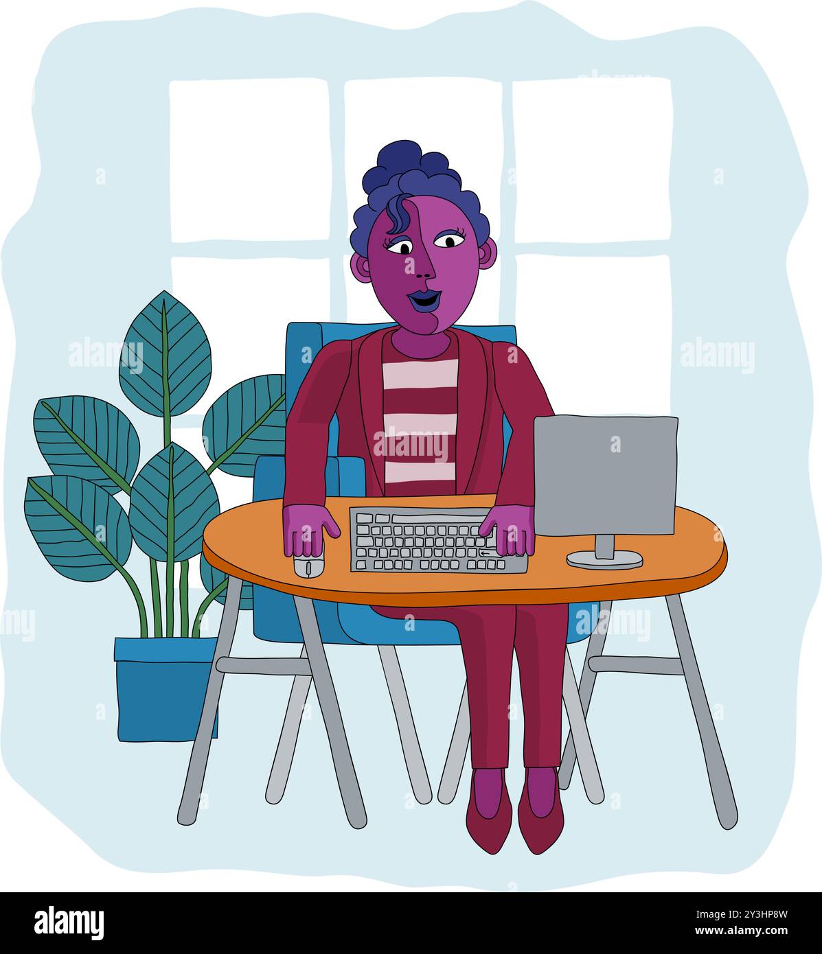 Woman Working Behind Desk Computer Workstation Stock Vector Image & Art ...