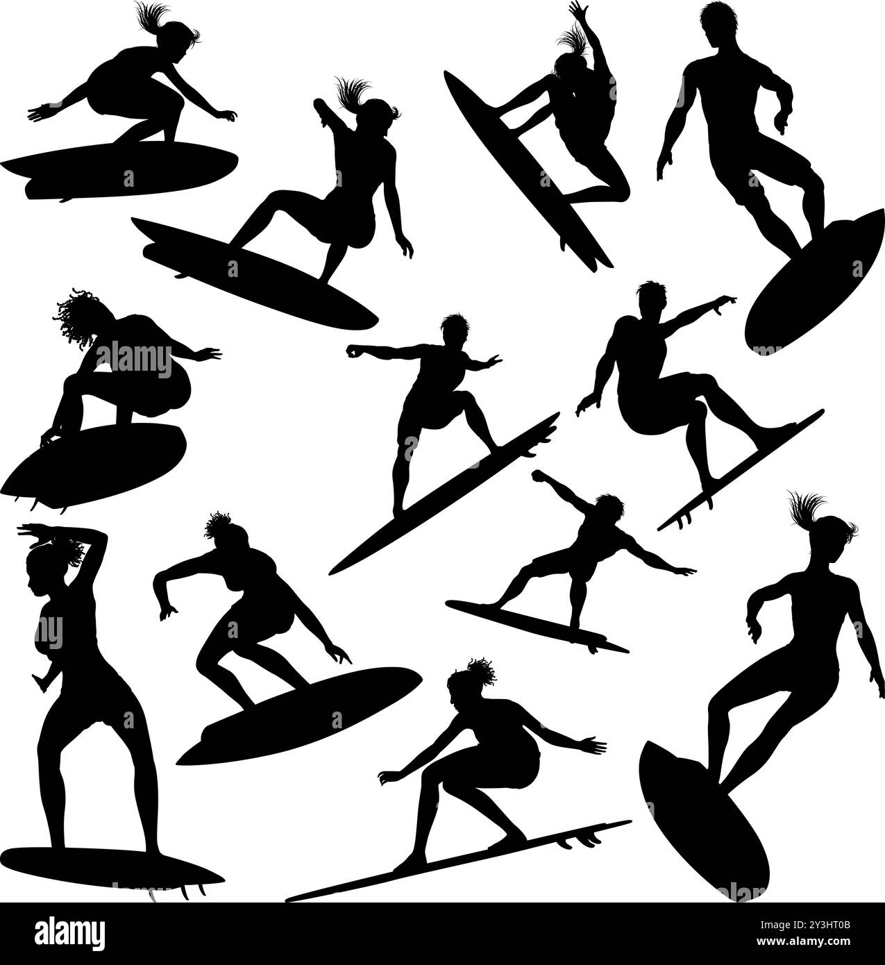 Surfer Surfboard Surfers Male Female Silhouettes Stock Vector Image ...
