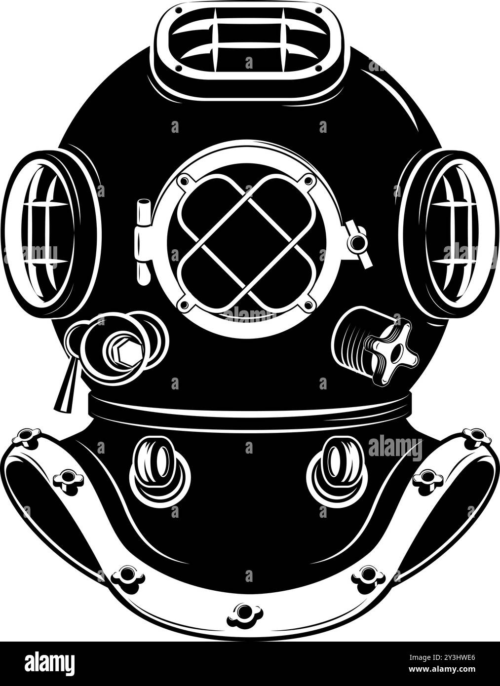 Old style diver helmet isolated on white background. Design element for t-shirt print, poster ...