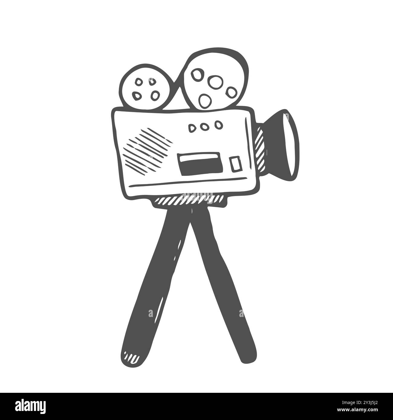 Cinema camera.Retro cinema projector.Vintage film projector icon.Hand-drawn outline.Doodle sketch vector illustration. Isolated Stock Vector