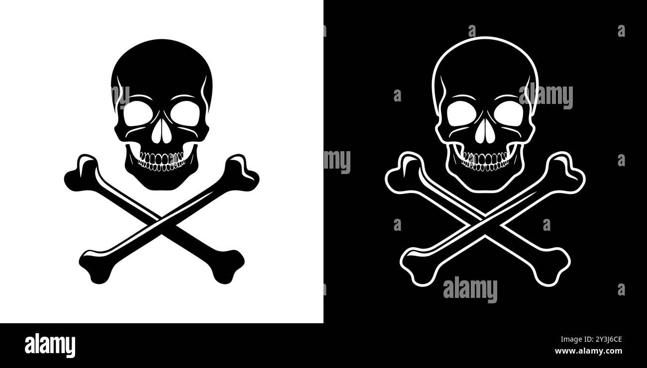 Hand drawn skull and crossbones silhouette illustration Stock Vector ...