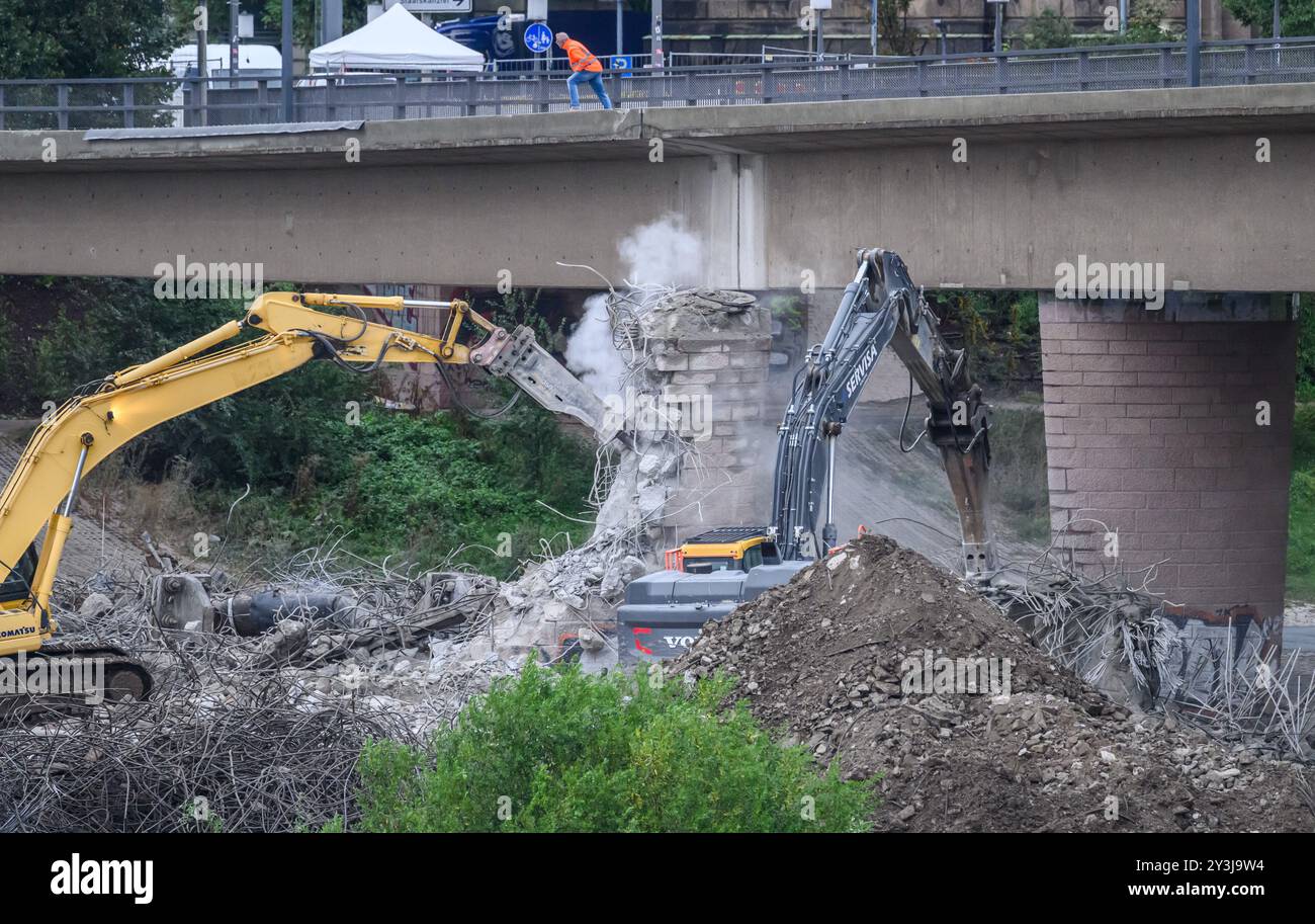 Dresden, Germany. 14th Sep, 2024. Excavators are used to demolish ...