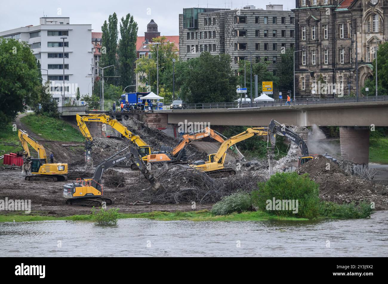 Dresden, Germany. 14th Sep, 2024. Excavators are used to demolish ...