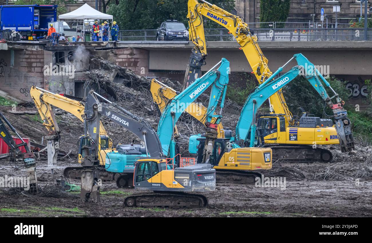 Dresden, Germany. 14th Sep, 2024. Excavators are used to demolish ...