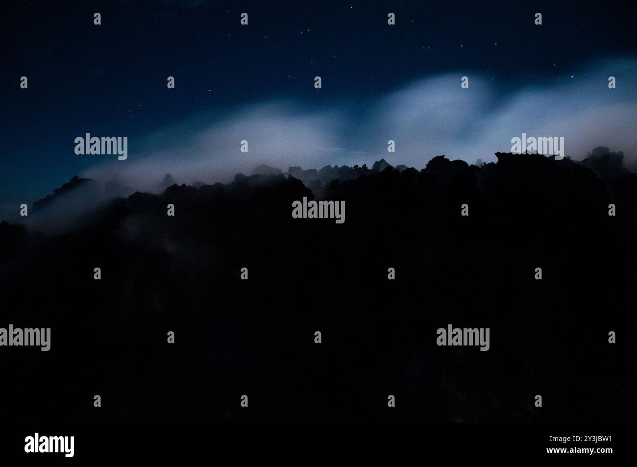 Night view of sulphurous smoke from Merapi Volcano coming out of the ...