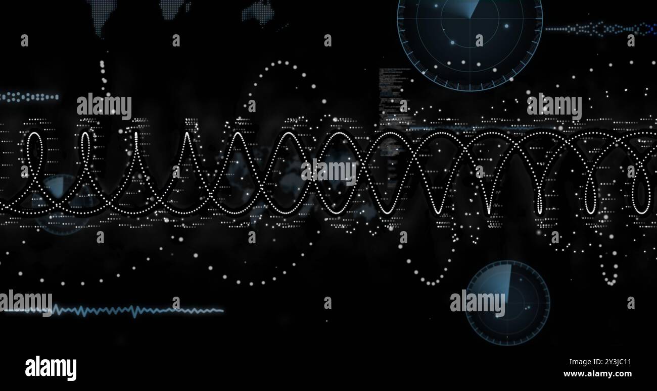 Image of financial data processing over black background Stock Photo