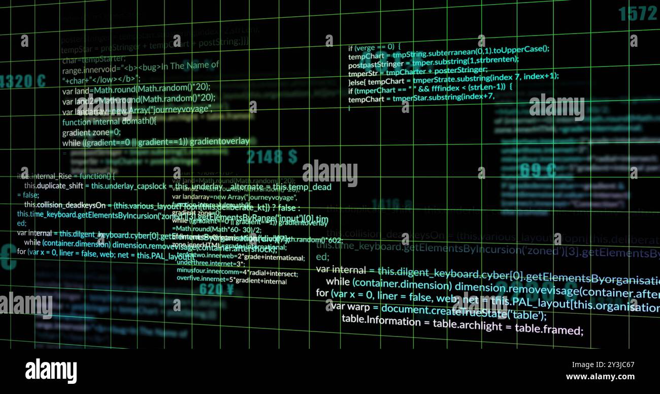 Image of processing data over grid on black background Stock Photo