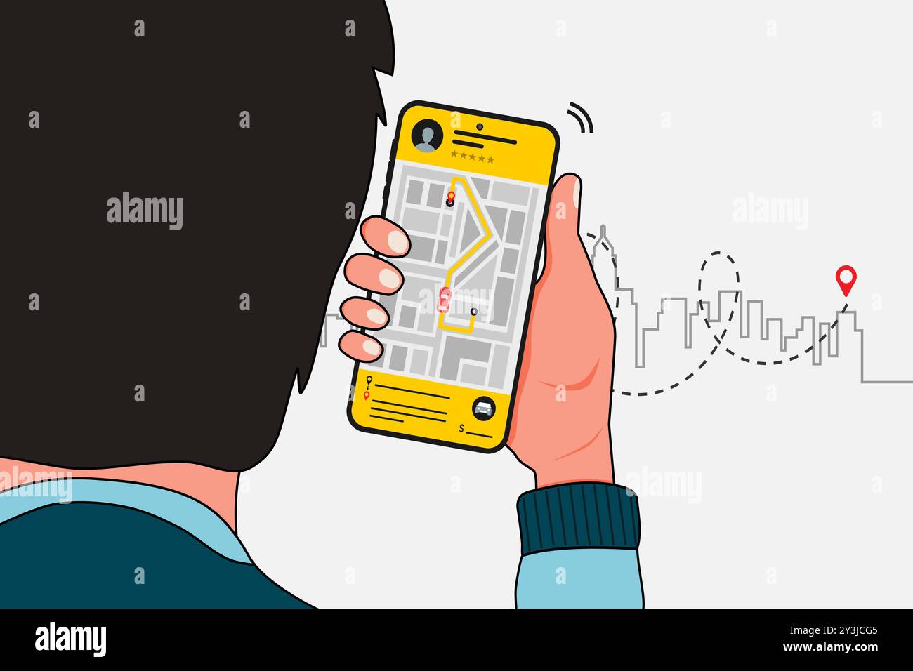 Man using mobile map Stock Vector Images Alamy