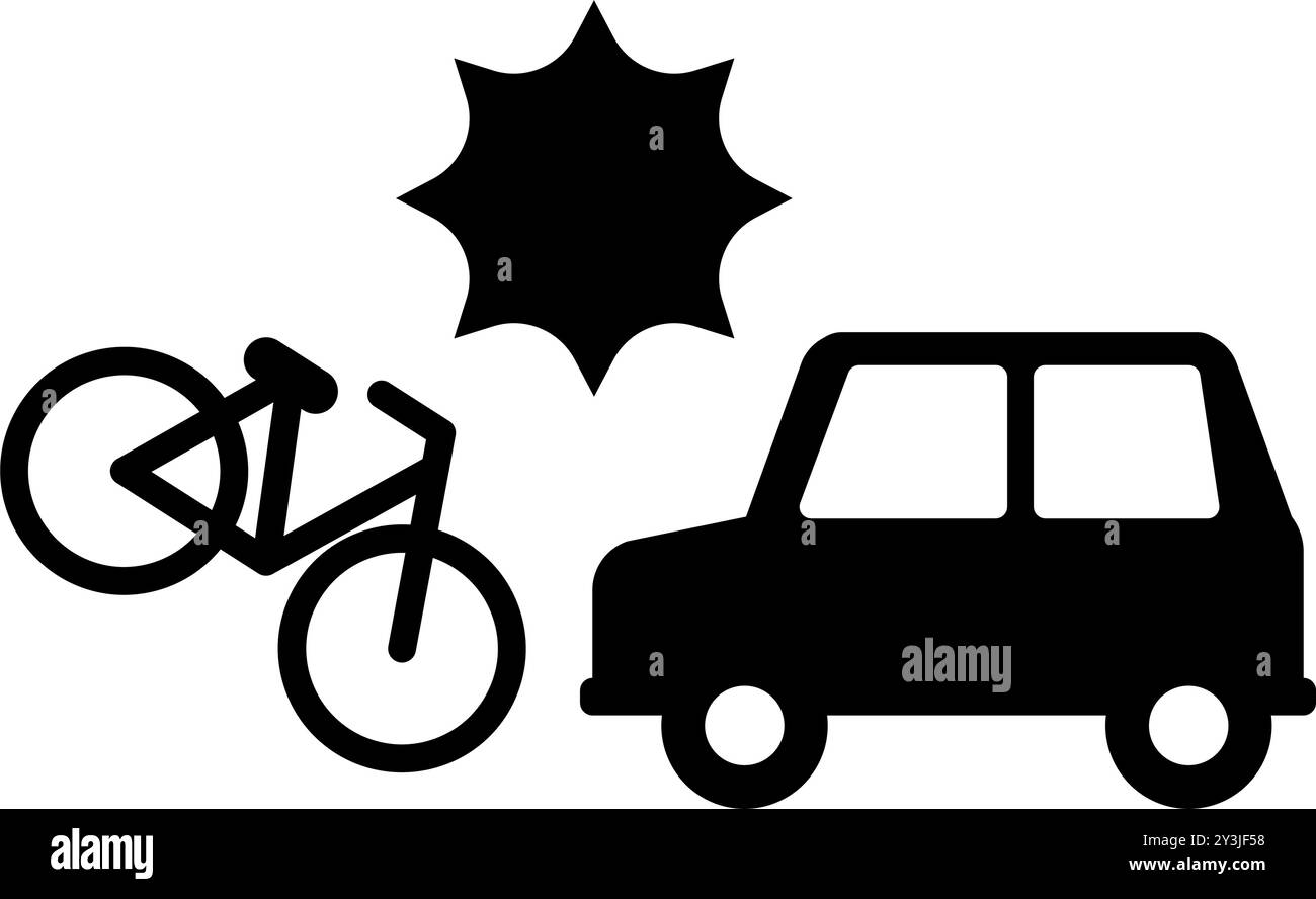 Pictograms of collision cautions, bicycle and car accidents, safety