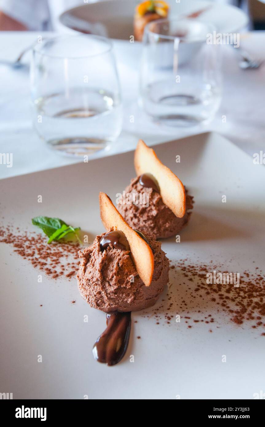 Chocolate dessert. Close view. Stock Photo