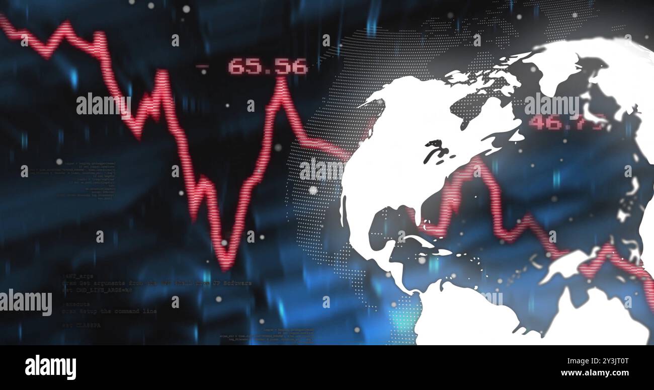 Image of financial data processing over globe Stock Photo