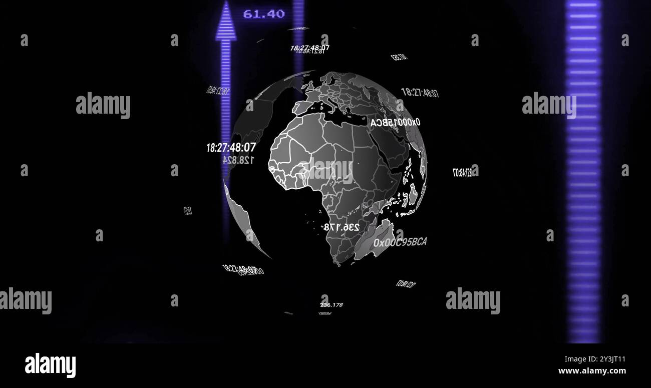 Image of financial data processing over globe Stock Photo