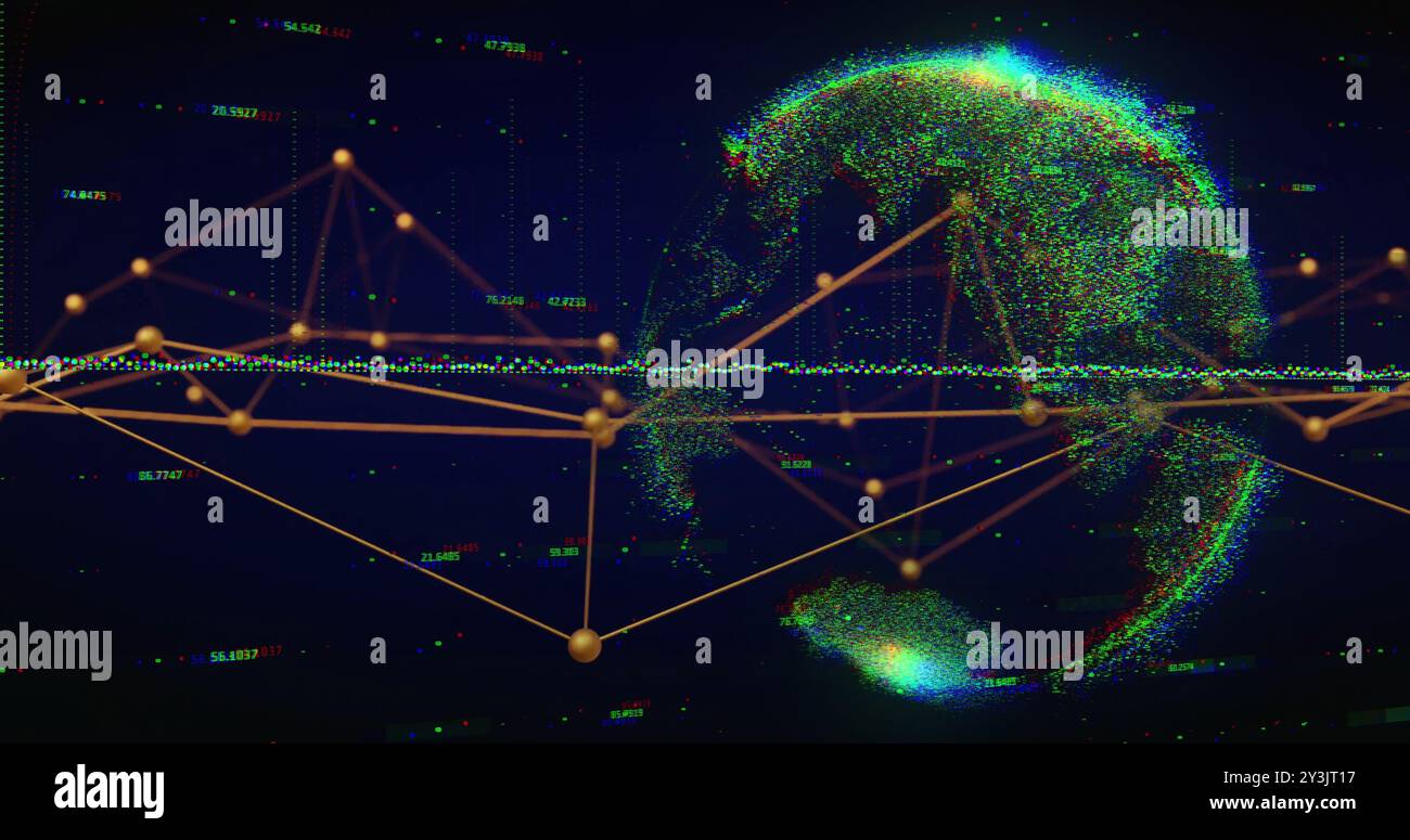 Image of network of connections over globe Stock Photo