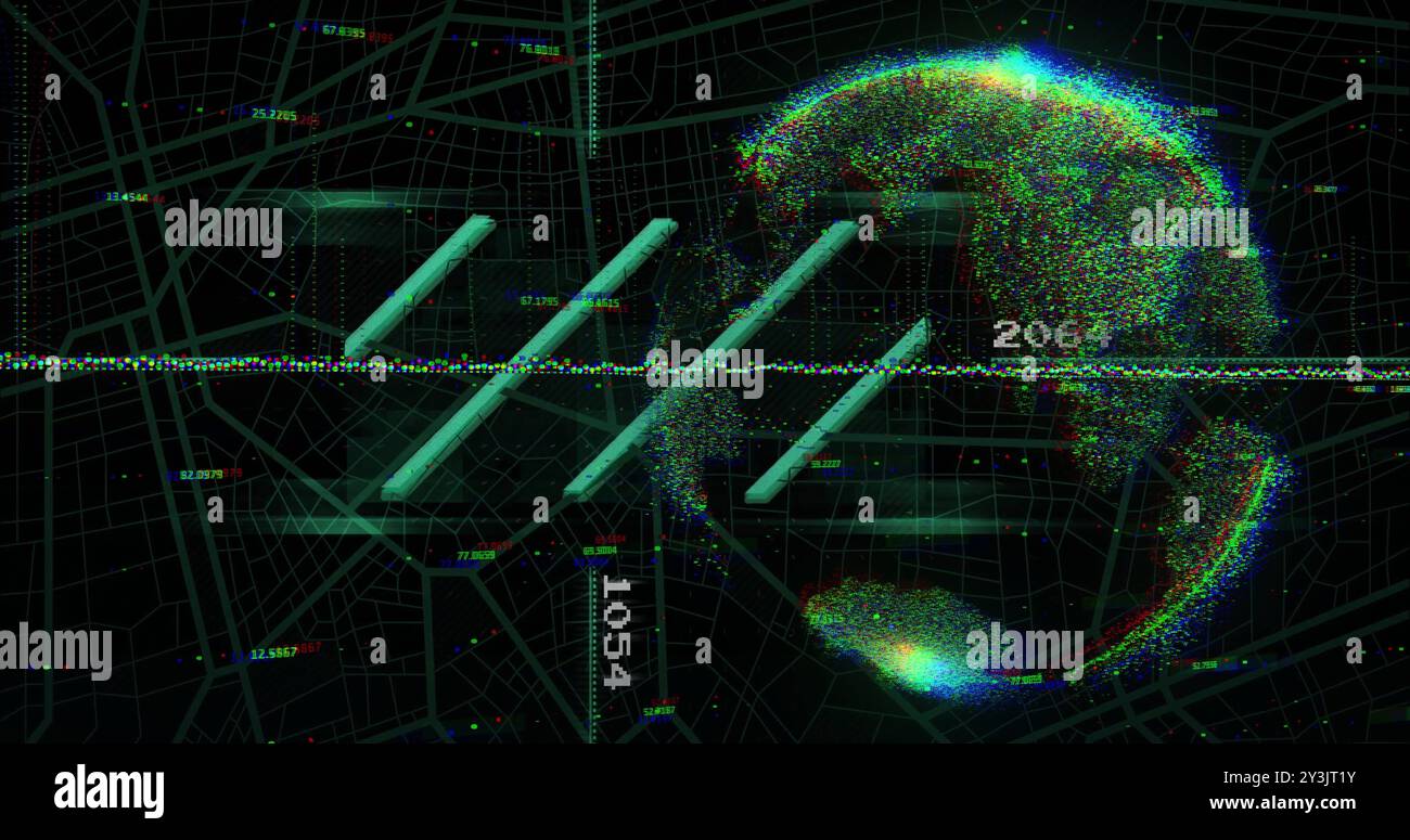 Image of data processing and statistics over globe Stock Photo