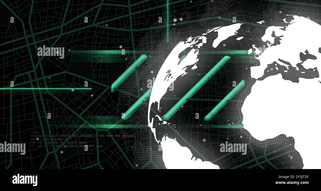Image of data processing and statistics over globe Stock Photo