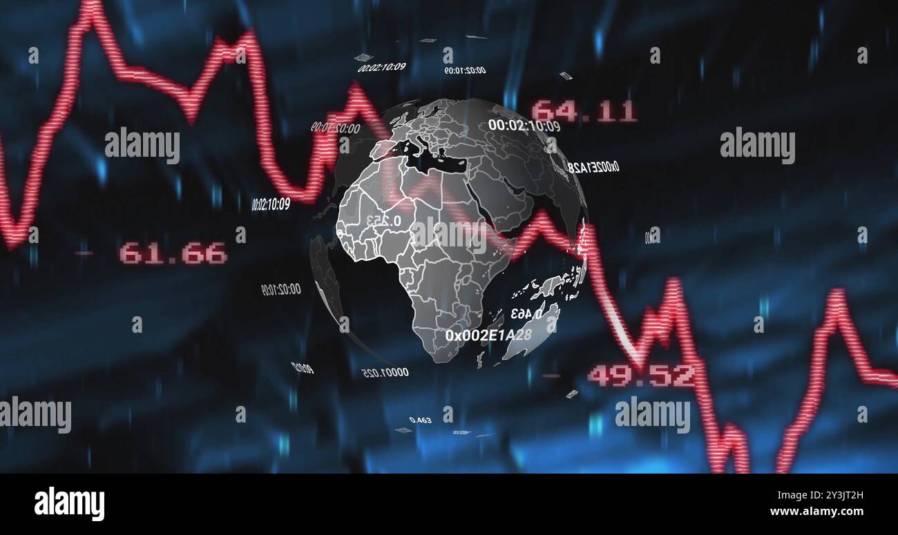 Image of data processing and statistics over globe Stock Photo