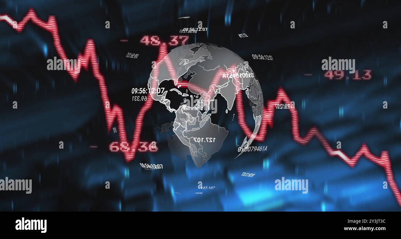 Image of data processing and statistics over globe Stock Photo