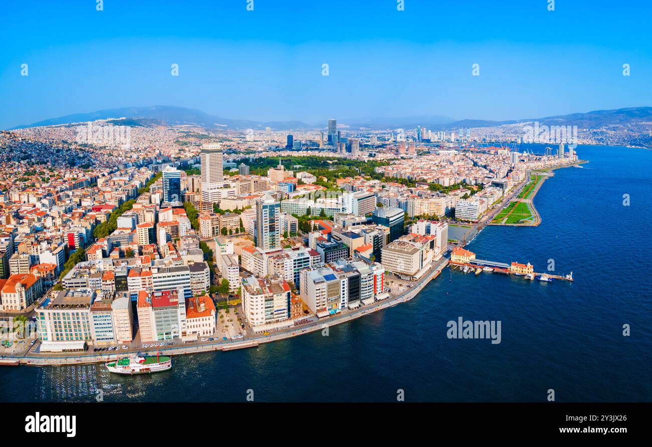 Izmir city centre aerial panoramic view. Izmir is a metropolitan city ...