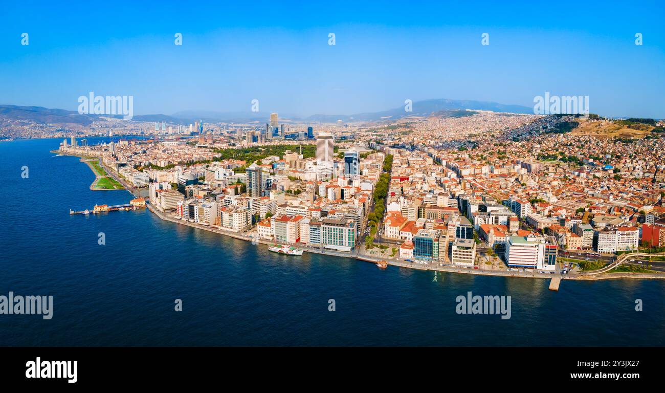 Izmir city centre aerial panoramic view. Izmir is a metropolitan city ...