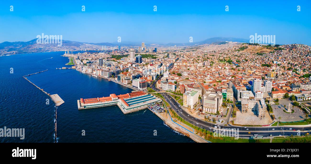 Izmir city centre aerial panoramic view. Izmir is a metropolitan city ...