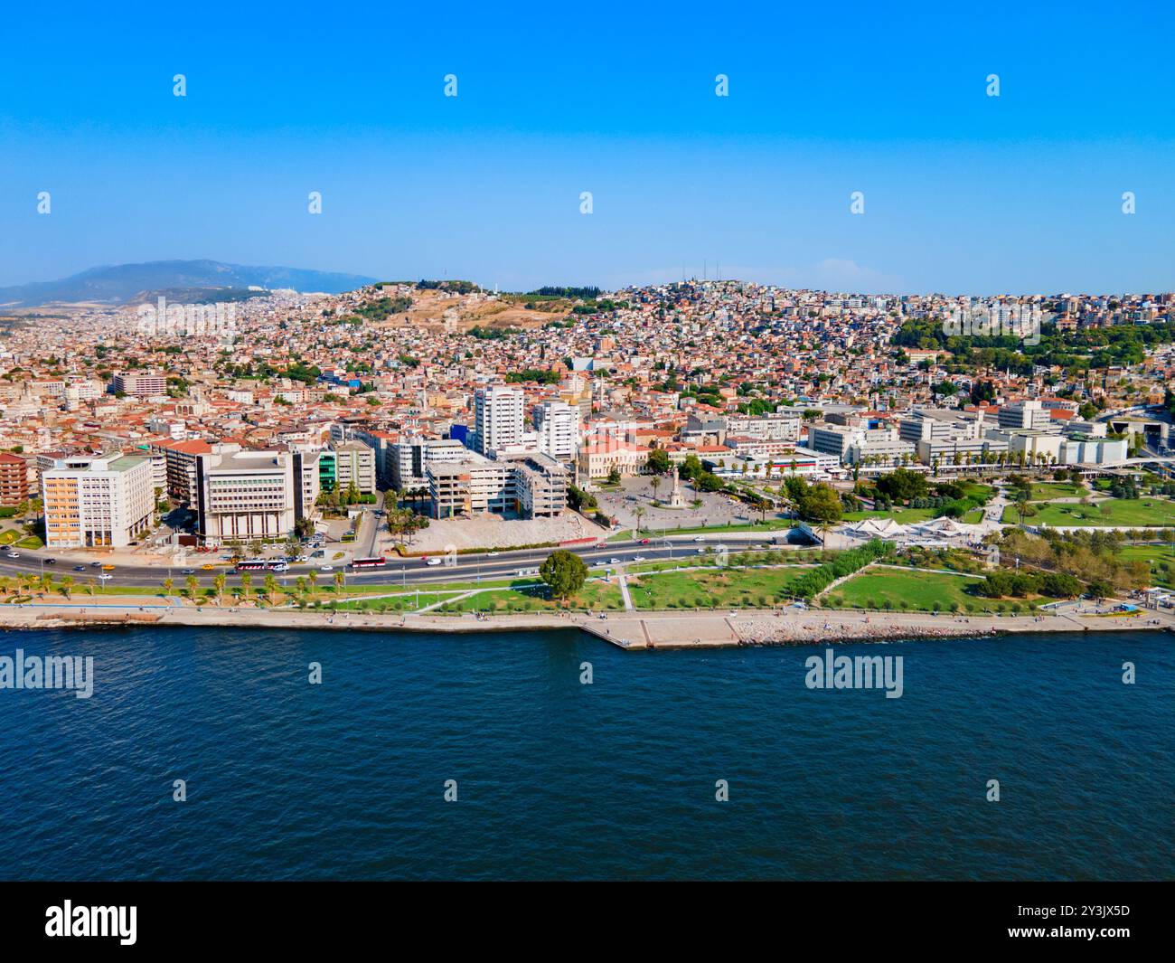 Izmir city centre aerial panoramic view. Izmir is a metropolitan city ...