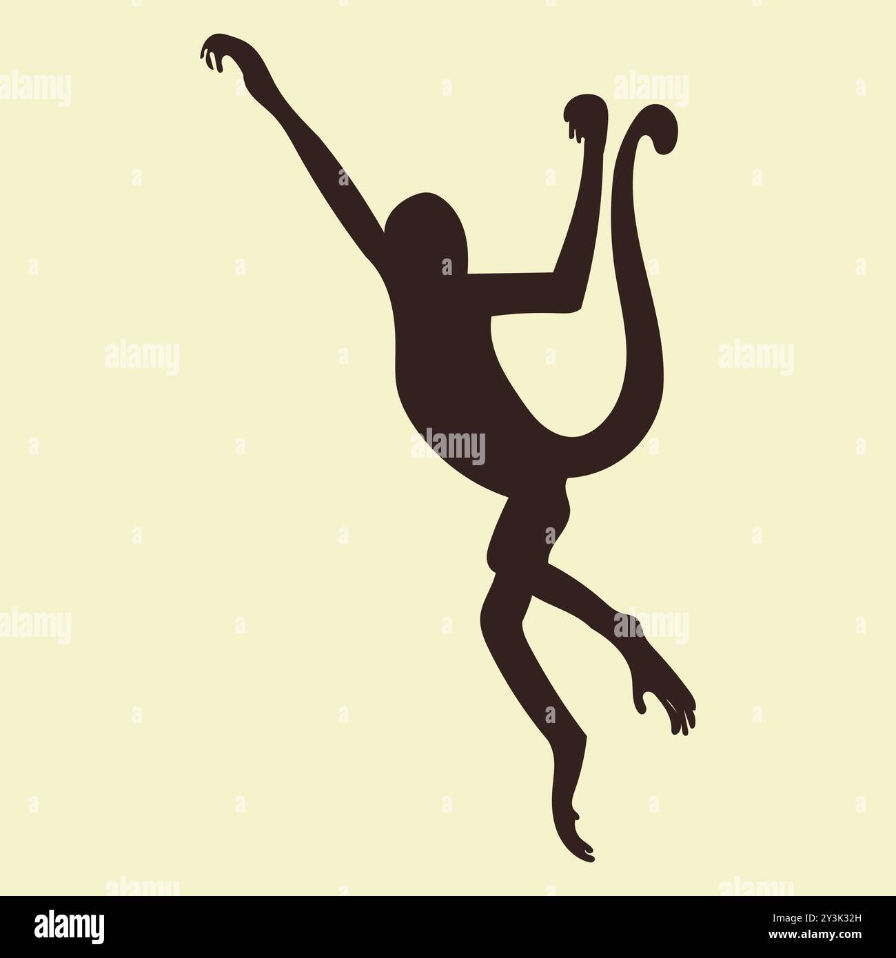 Hand drawn monkey silhouette in flat style illustration Stock Vector