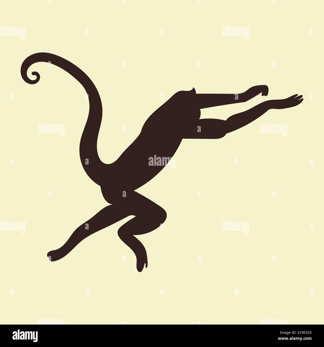 Hand drawn monkey silhouette in flat style illustration Stock Vector