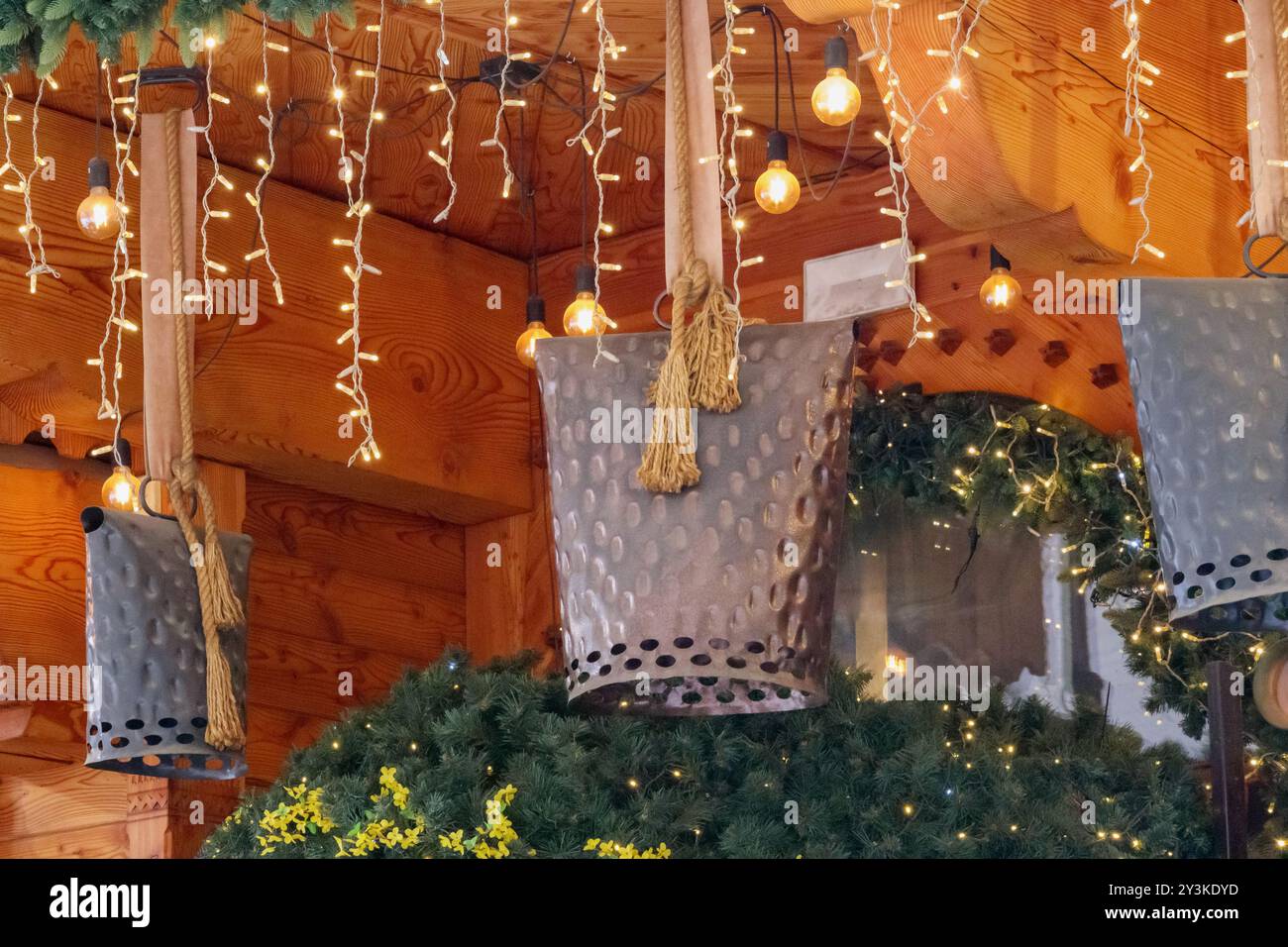 decorated ceiling with lights for the holidays Stock Photo