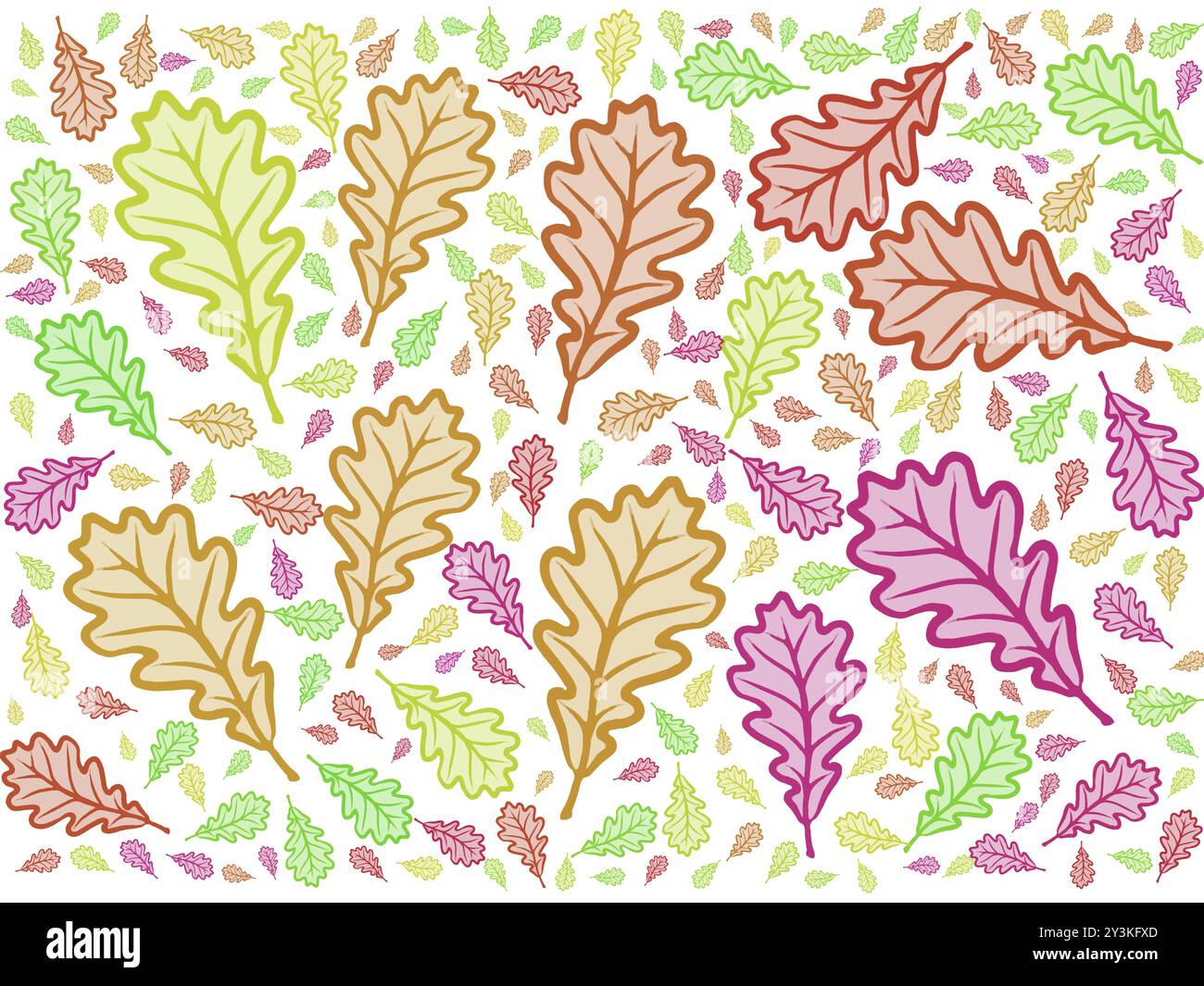 Bright colorful cartoon style modern oak leaf repeating pattern design Stock Photo