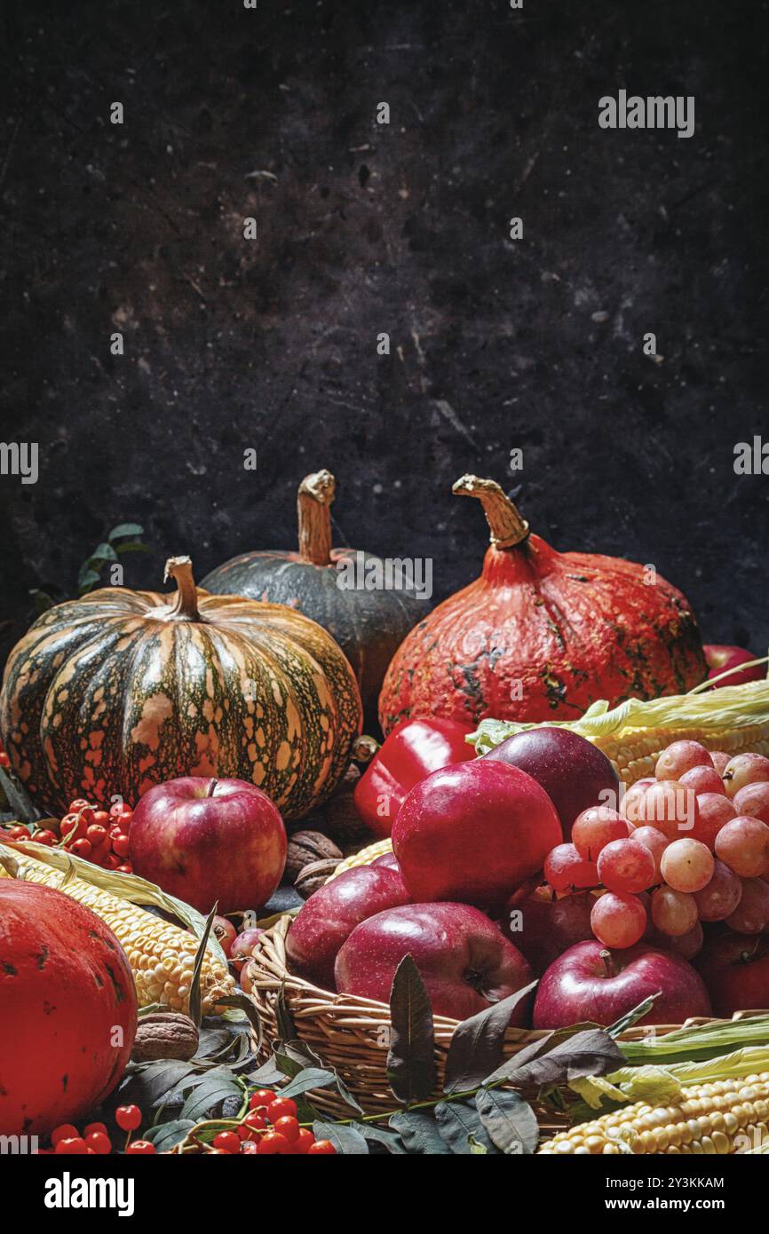 Autumn agricultural still life with fruits and vegetables. Harvest ...