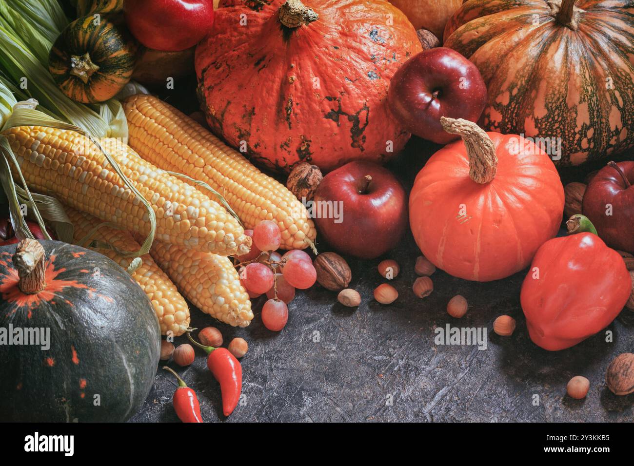 Autumn agricultural still life with fruits and vegetables. Harvest ...