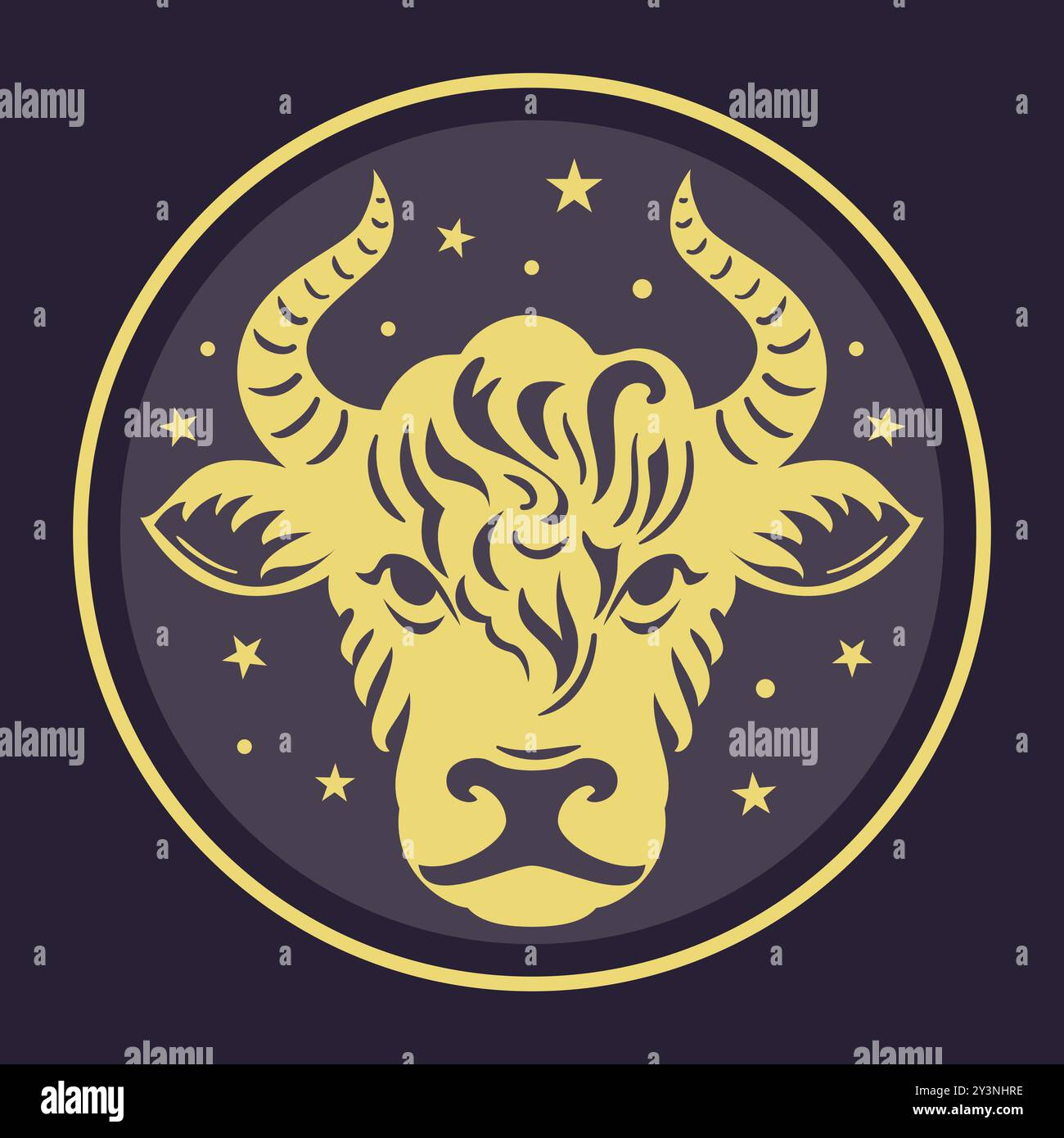 A vibrant illustration of the Taurus zodiac sign, featuring a bull s head against a cosmic background. Stock Vector