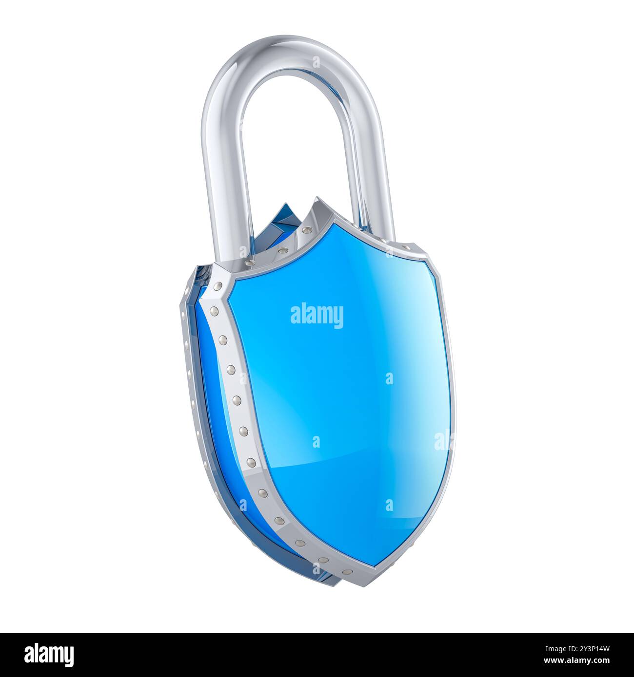 Padlock, shield shaped. 3D rendering isolated on white background Stock ...