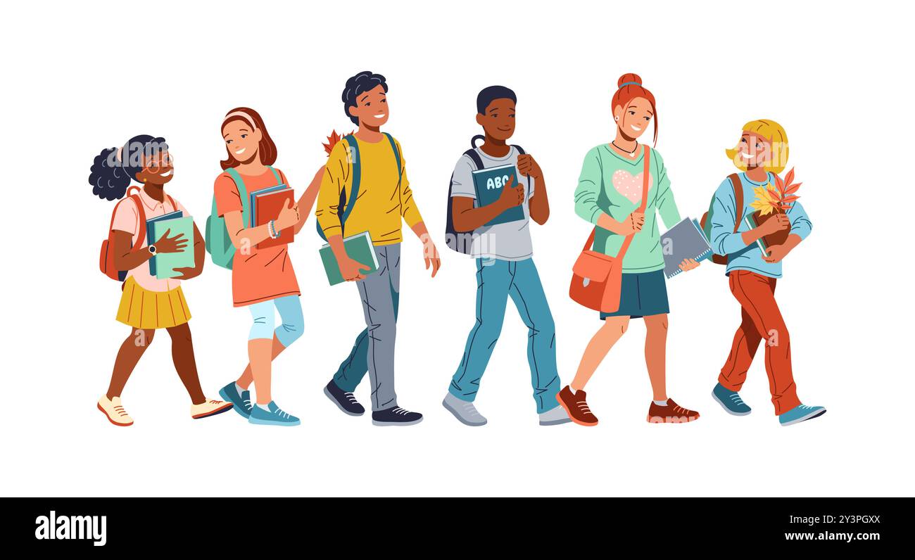 Growing Student Vector Happy diverse students with books flat vector illustration Stock Vector ...