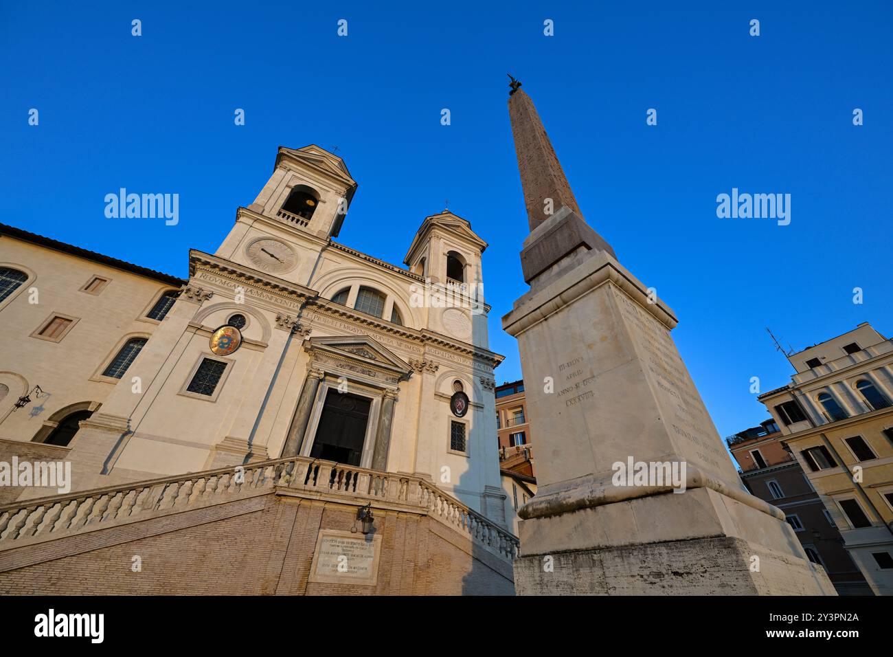 Sallustiano Obelisk and the Church of Trinita dei Monti in Rome, Italy. Stock Photo