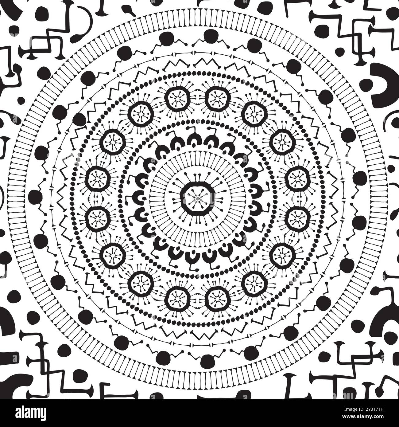 Mandala line seamless pattern print. Vector black white geometric ...
