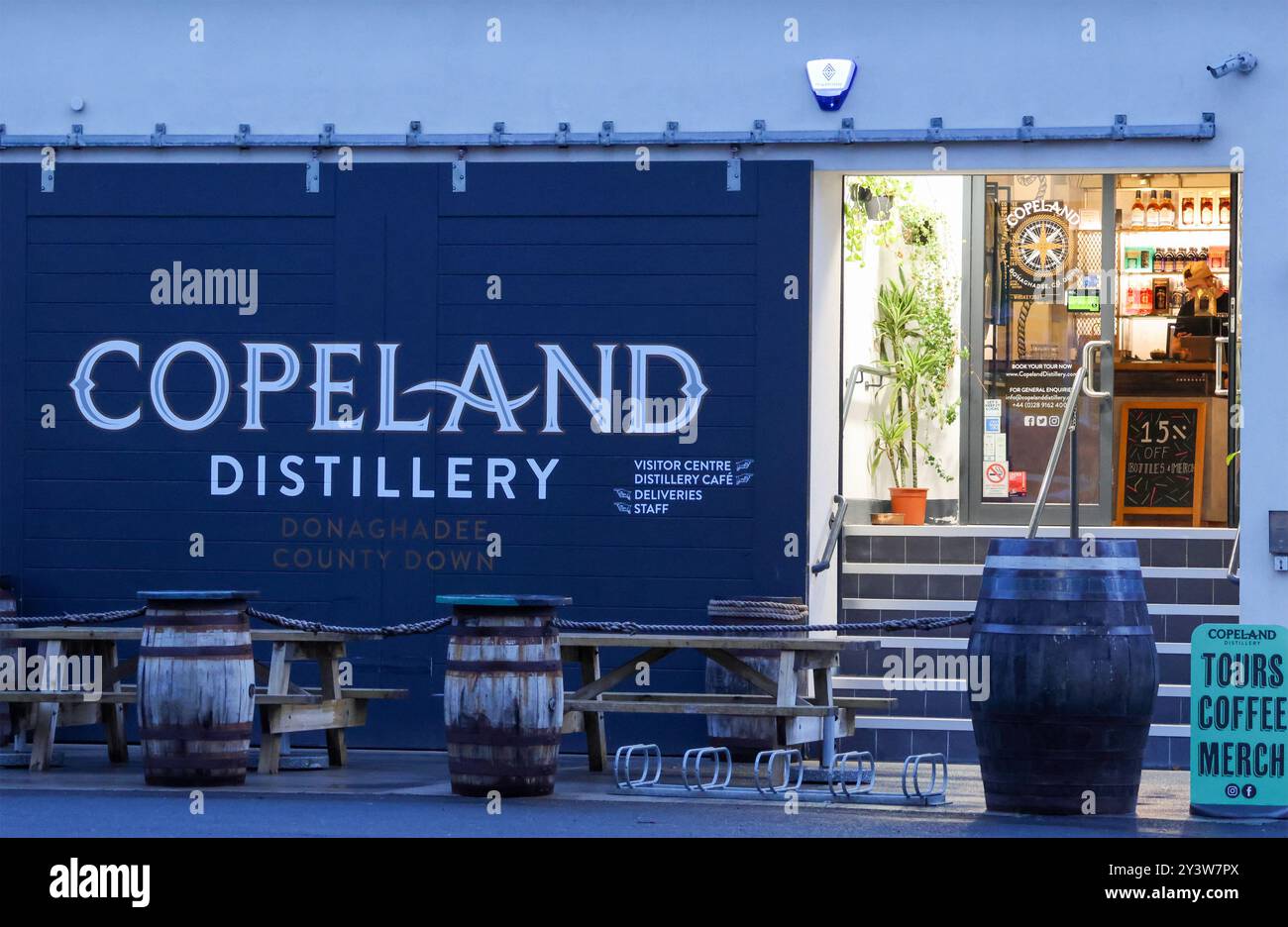 Irish Whiskey distillery and visitor centre, the Copeland Distillery Donaghadee County Down Northern Ireland. Stock Photo