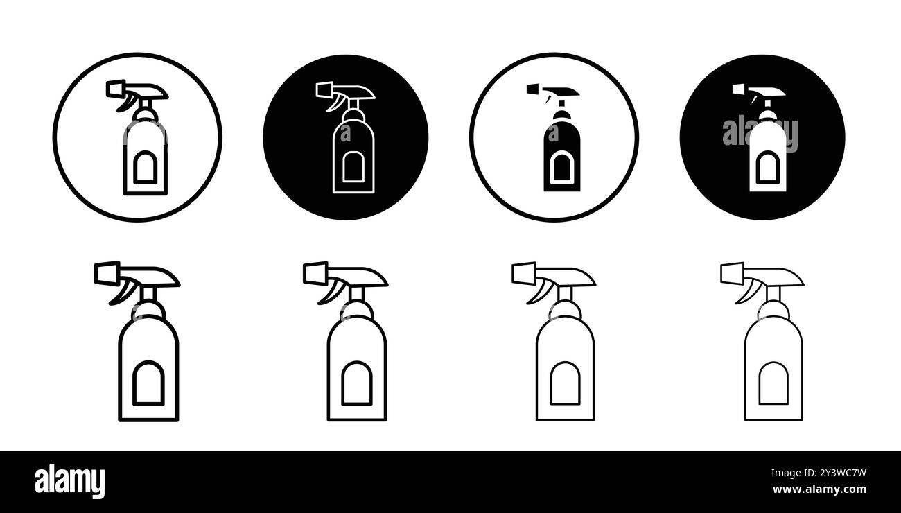 Cleaning spray icon logo sign vector outline in black and white color ...