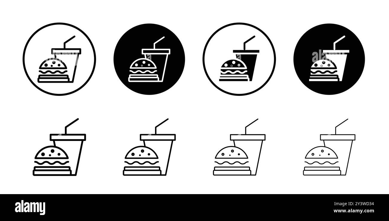 Fast food icon logo sign vector outline in black and white color Stock ...