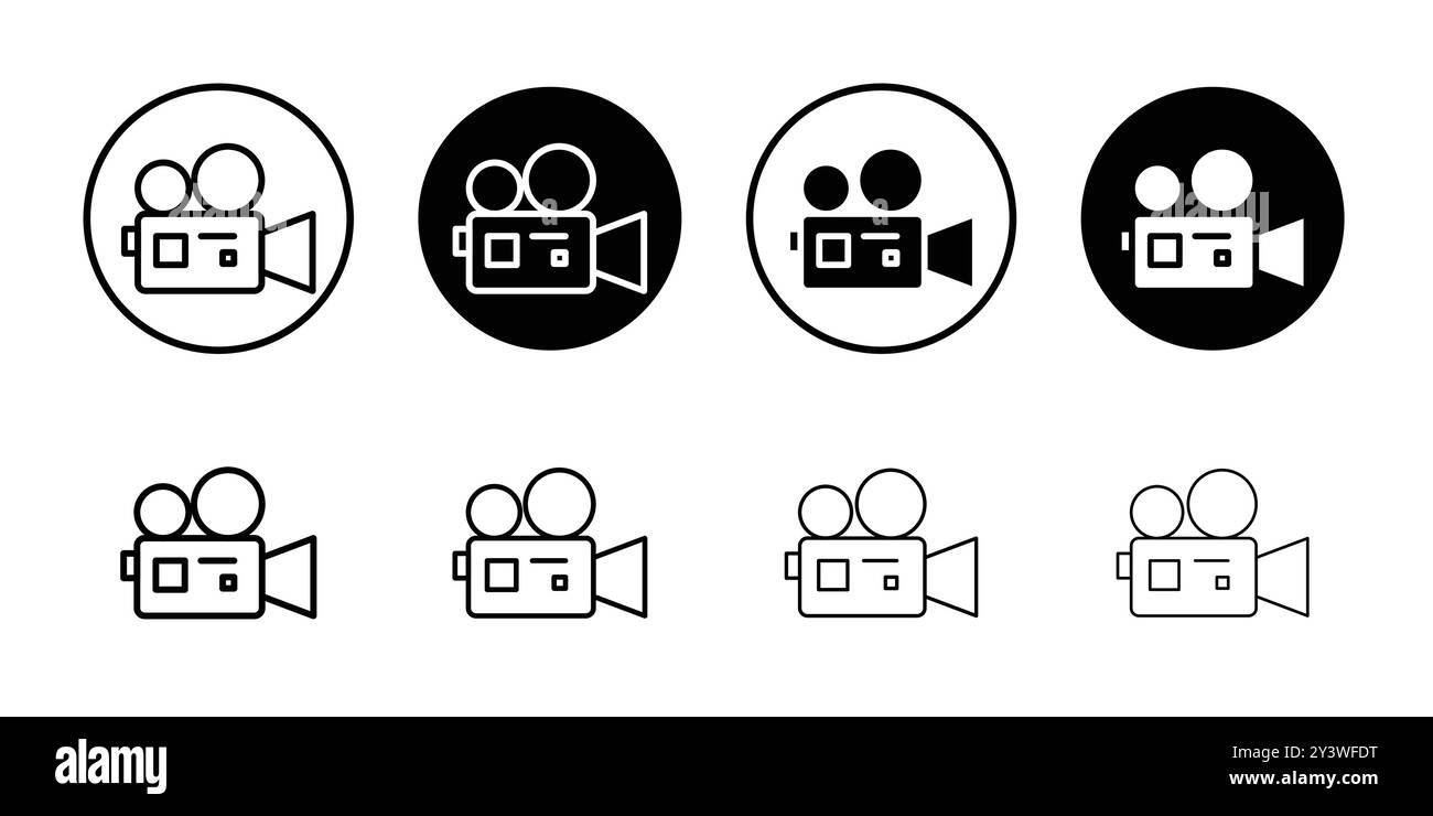 Video camera icon logo sign vector outline in black and white color ...