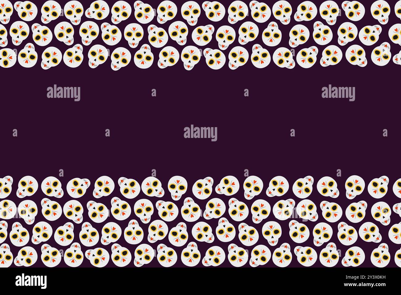 Top and bottom calavera rectangular frame border. Day of the dead lettering inscription template. Isolated Vector illustration Greeting cards, posters, banner, brochure, leaflet, price, label or web  Stock Vector