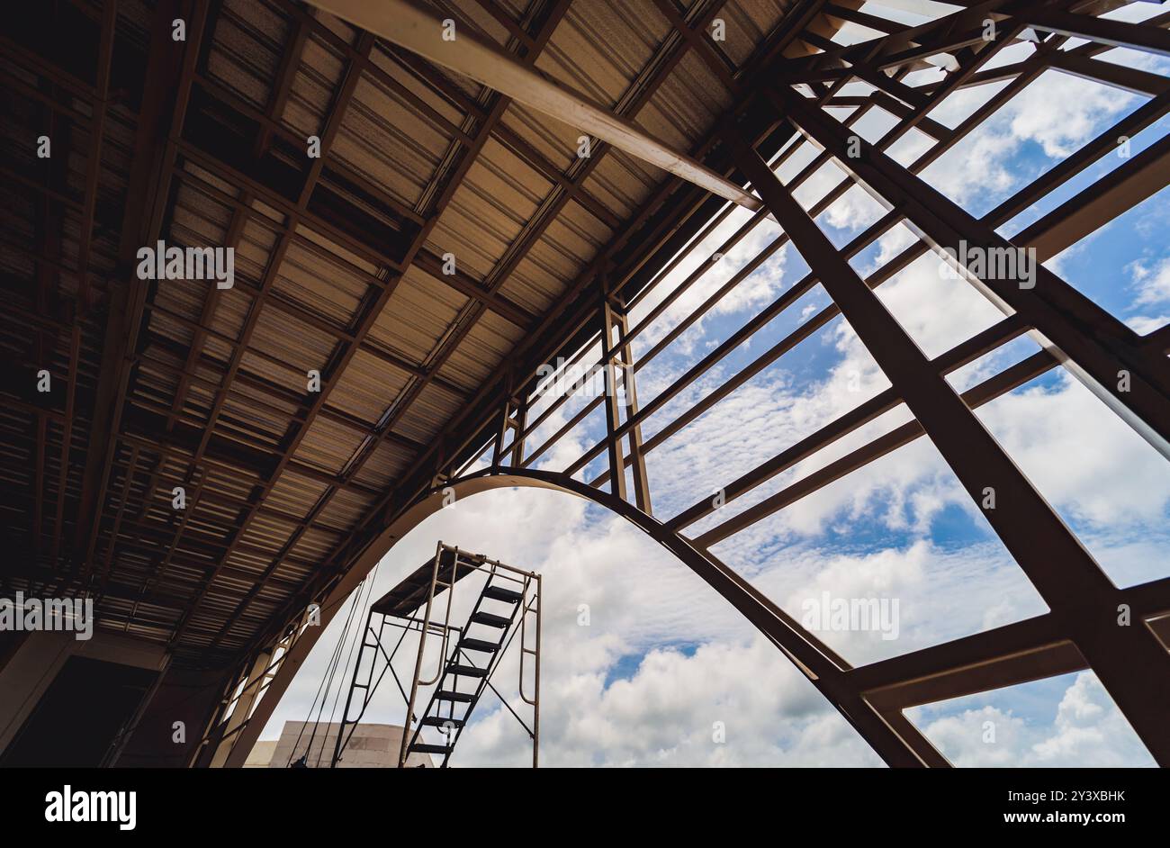 A structure featuring wooden slats on construction site contributing to ...