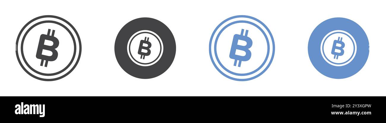 Bitcoin Icon Vector symbol or sign set collection in black and white ...