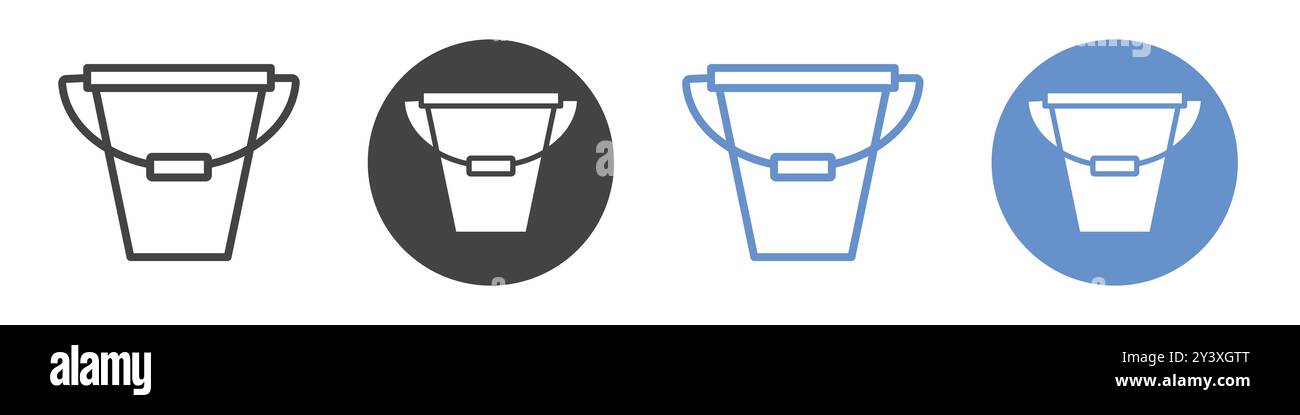 Bucket icon Vector symbol or sign set collection in black and white outline Stock Vector